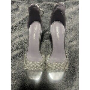 NWOB Fashion Nova Women's Silver Open Toe Strappy Rhinestone Heels Silver Size 6